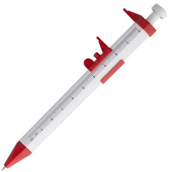 Ручка шариковая «Штангенциркуль», белая с красным - подробное фото