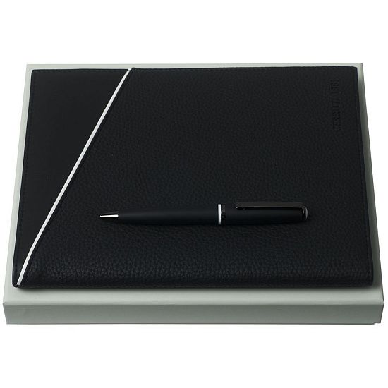 Набор Spring: папка с блокнотом А5 и ручка, черный - подробное фото