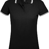 Рубашка поло женская PASADENA WOMEN 200 с контрастной отделкой, черная с белым - фото