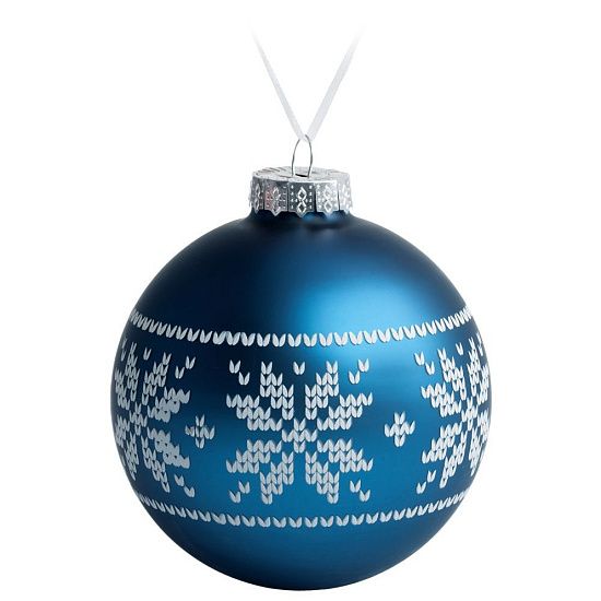 Елочный шар «Скандинавский узор», 10 см, синий - подробное фото