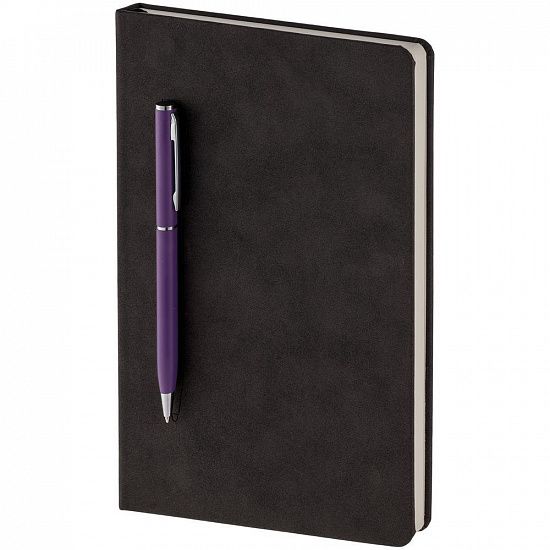 Блокнот Magnet Chrome с ручкой, черно-фиолетовый - подробное фото