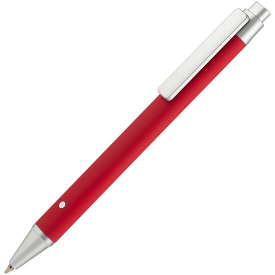 Ручка шариковая Button Up, красная с серебристым - подробное фото