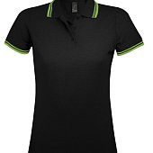 Рубашка поло женская PASADENA WOMEN 200 с контрастной отделкой, черная с зеленым - фото