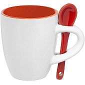 Кофейная кружка Pairy с ложкой, оранжевая с красной - фото