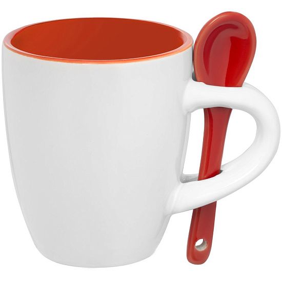 Кофейная кружка Pairy с ложкой, оранжевая с красной - подробное фото