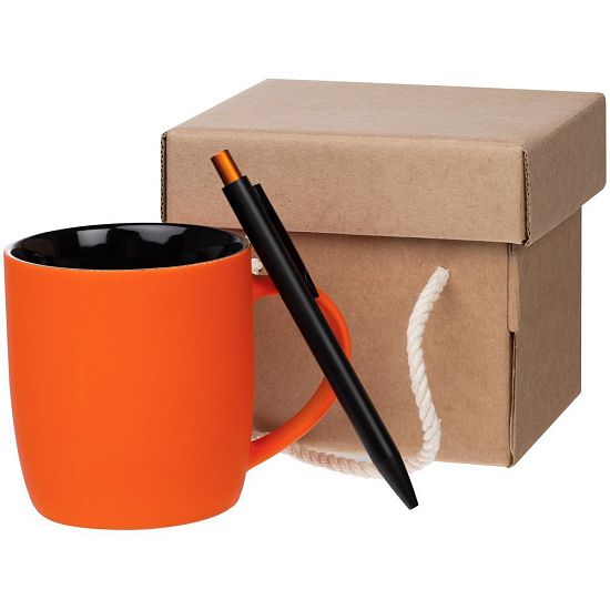 Набор Color Block: кружка и ручка, оранжевый с черным - подробное фото