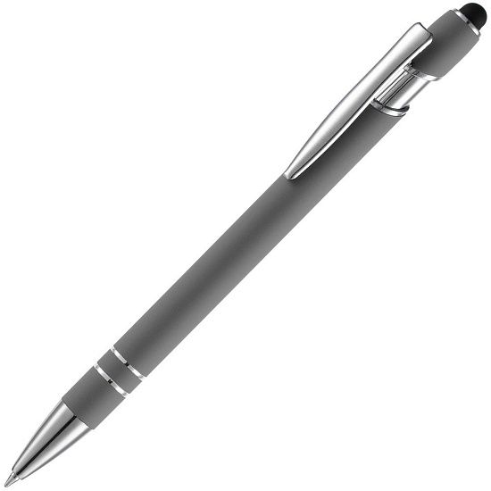 Ручка шариковая Pointer Soft Touch со стилусом, серая - подробное фото