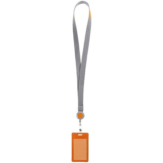 Чехол для пропуска с лентой и ретрактором Devon, оранжевый - подробное фото