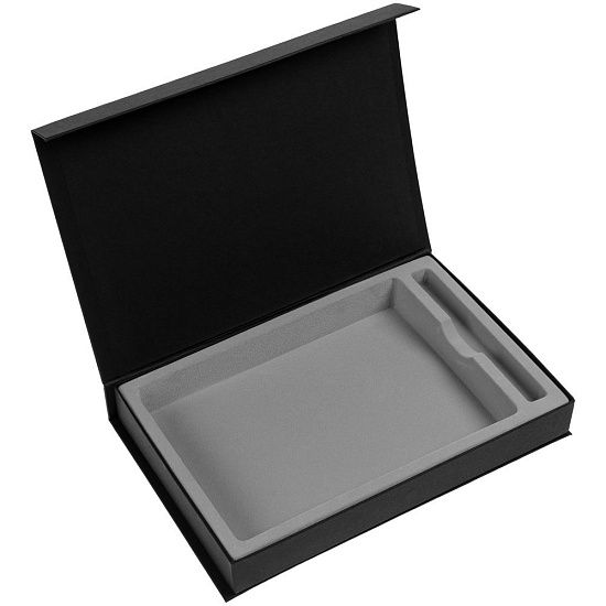 Коробка Silk с ложементом под ежедневник и ручку, черная - подробное фото