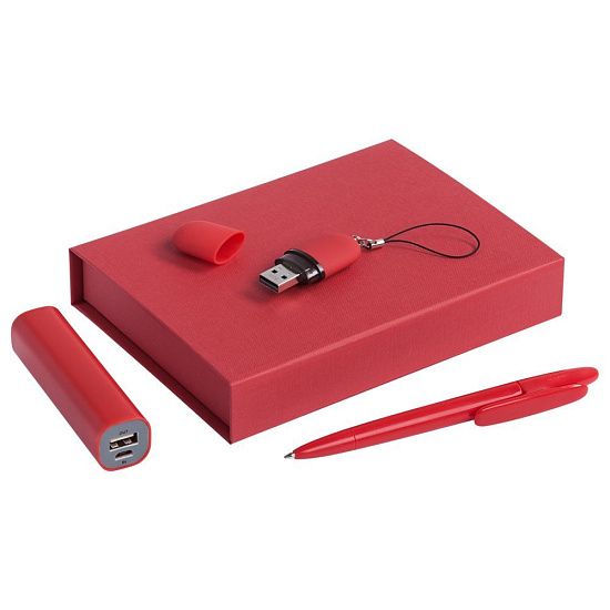 Набор Bond: аккумулятор, флешка и ручка, красный - подробное фото
