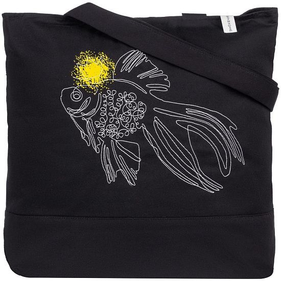 Сумка на молнии с вышивкой «Золотая рыбка», черная - подробное фото