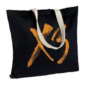 Холщовая сумка «ХЗ» с внутренним карманом, черная с оранжевым - фото