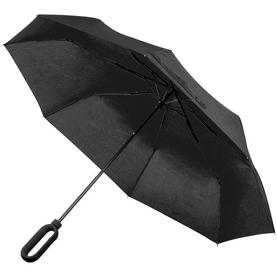 Зонт складной Hoopy с ручкой-карабином, черный - подробное фото