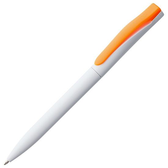 Ручка шариковая Pin, белая с оранжевым - подробное фото