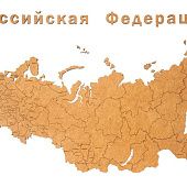 Деревянная карта России с названиями городов, коричневая - фото