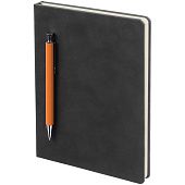 Ежедневник Magnet с ручкой, черный с оранжевым - фото