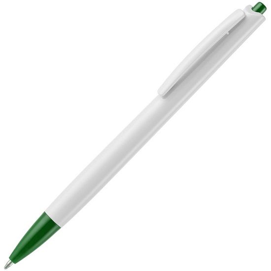 Ручка шариковая Tick, белая с зеленым - подробное фото