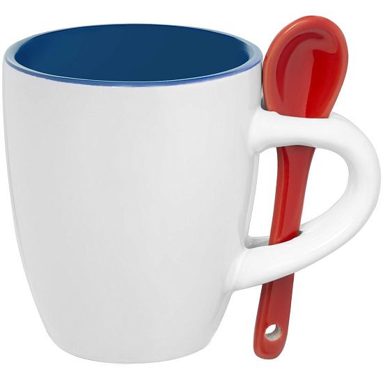 Кофейная кружка Pairy с ложкой, синяя с красной - подробное фото