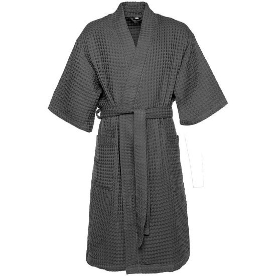Халат вафельный мужской Boho Kimono, темно-серый (графит) - подробное фото