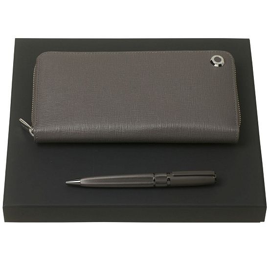 Набор Hugo Boss: органайзер с блокнотом и ручка, серый - подробное фото
