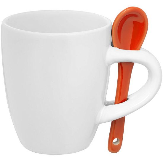 Кофейная кружка Pairy с ложкой, белая с оранжевой - подробное фото