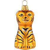Елочная игрушка «Бенгальский тигр» в коробке, золотистая с росписью - фото