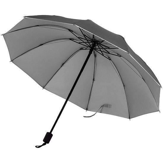 Зонт-наоборот складной Silvermist, черный с серебристым - подробное фото