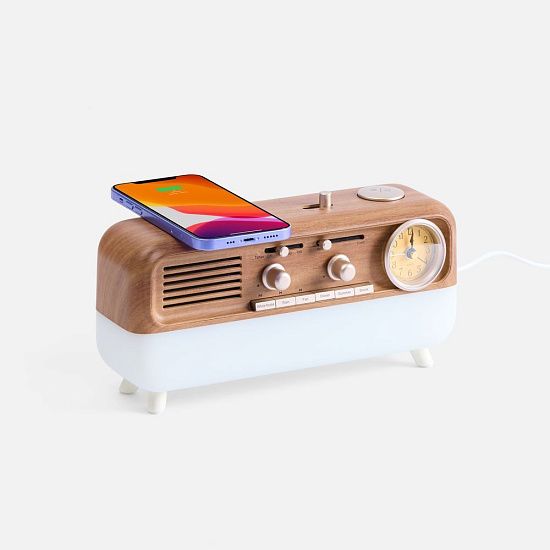 Bluetooth-колонка с беспроводной зарядкой, часами и подсветкой Multiverse, ver.2 - подробное фото