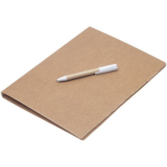 Папка Fact-Folder формата А4 c блокнотом и ручкой, крафт - подробное фото