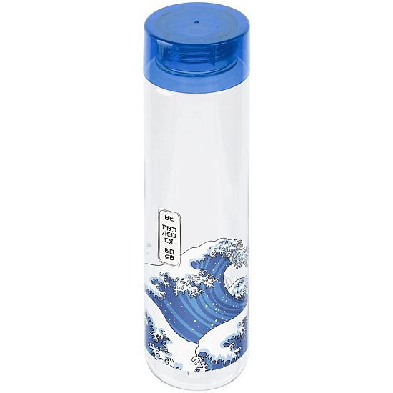 Бутылка для воды «Не разлейся вода», прозрачная с синей крышкой - подробное фото