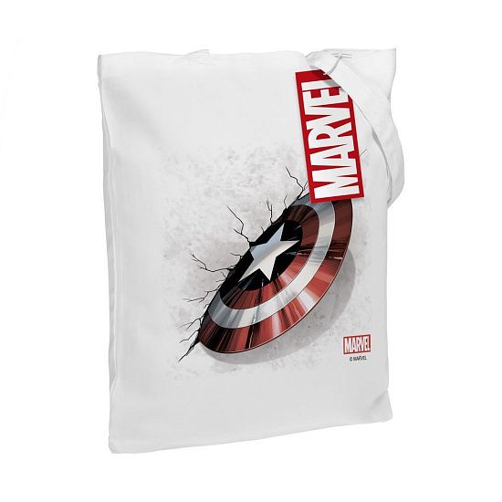 Холщовая сумка «Щит Капитана Америки», белая - подробное фото