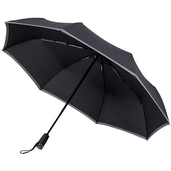 Зонт складной Gear, черный с темно-серым - подробное фото
