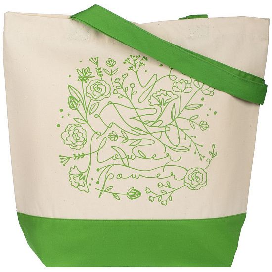 Холщовая сумка Flower Power, ярко-зеленая - подробное фото